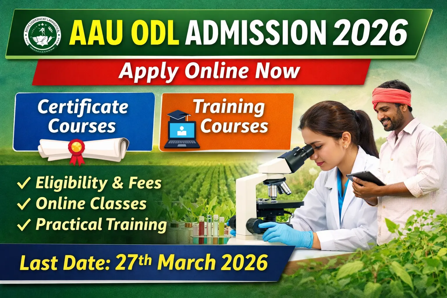 AAU ODL Admission 2026 Apply Online | Certificate & Training Courses | Last Date 27 March