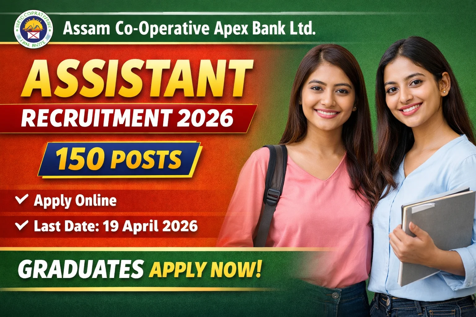 The Assam Co-Operative Apex Bank Recruitment 2026 – 150 Assistant Posts | Last Date 19 April 2026