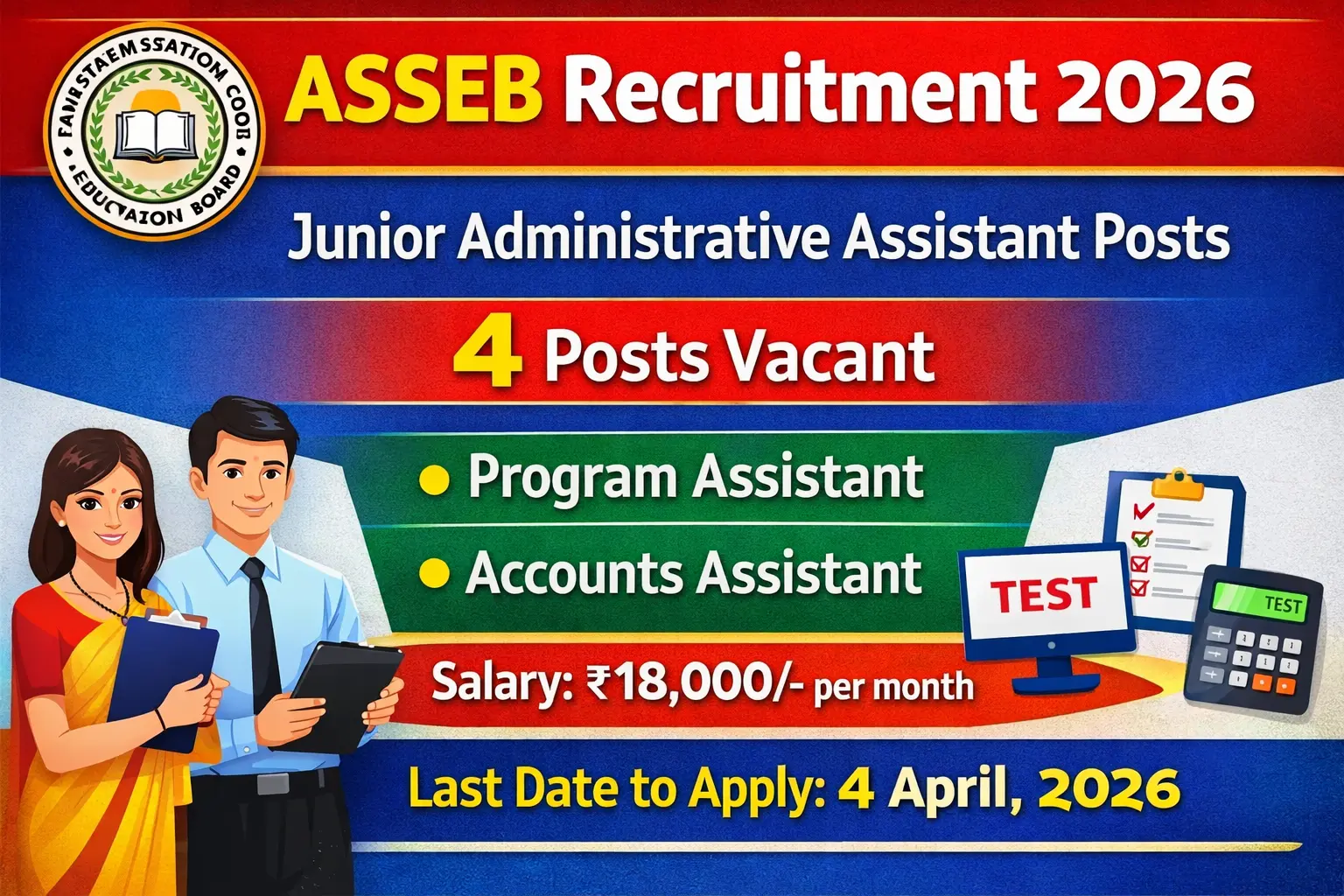 ASSEB Recruitment 2026 Junior Administrative Assistant Jobs Online Apply Assam