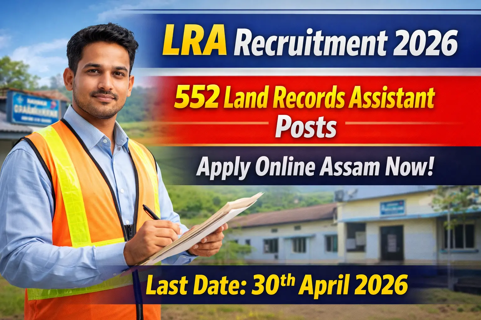 LRA Recruitment 2026 552 Land Records Assistant Posts Apply Online Assam Last Date 30 April 2026