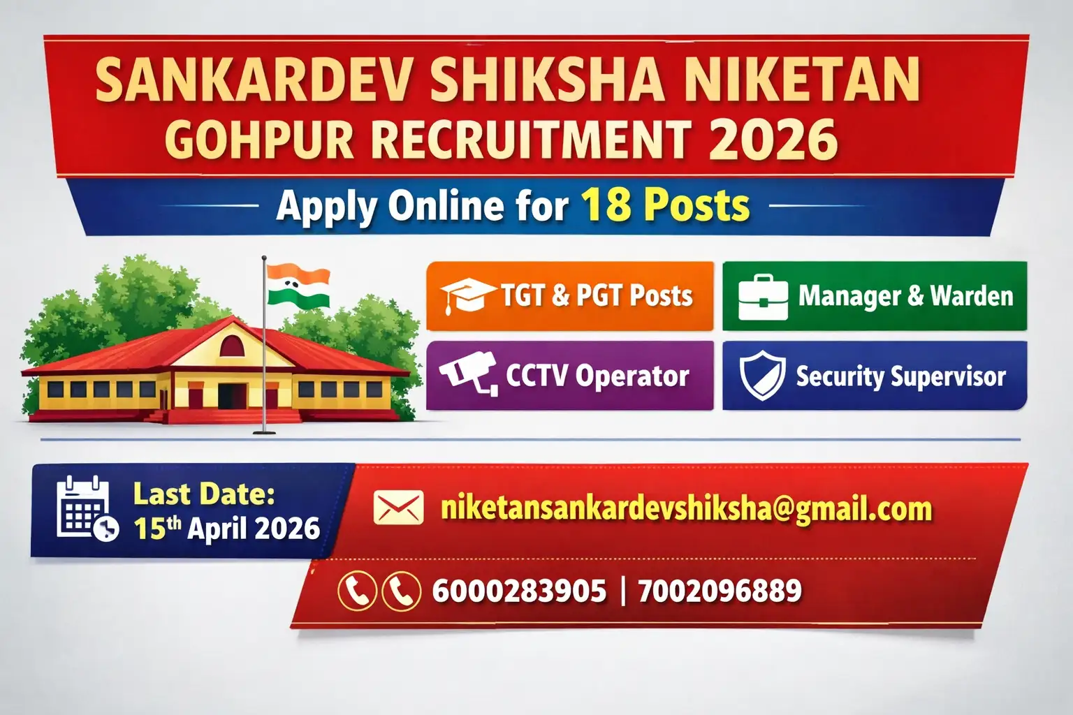 Sankardev Shiksha Niketan Gohpur Recruitment 2026 apply online for 18 posts Assam job
